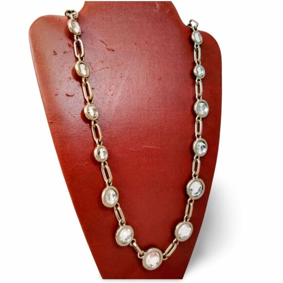 Elegant Coldwater Creek 36" Matte Gold Tone Bezel Round Crystal Necklace JW1548 - Picture 3 of 7